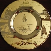 西安兵馬俑旅游金銀盤,鍍金盤,鍍金紀念盤,紀念獎盤,擺件圓盤